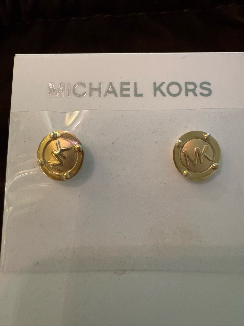 Michael Kors Gold-tone MK Round Logo Stud Earrings